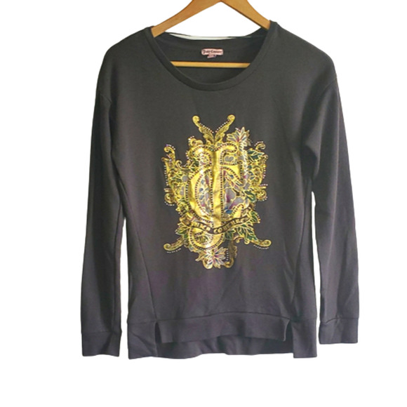 Juicy Couture Gray Logo Rhinestone Crewneck Sweatshirt Women's Size Large - Picture 2 of 5